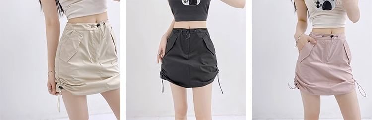 Skirt Mini Waist High Plain A-Line