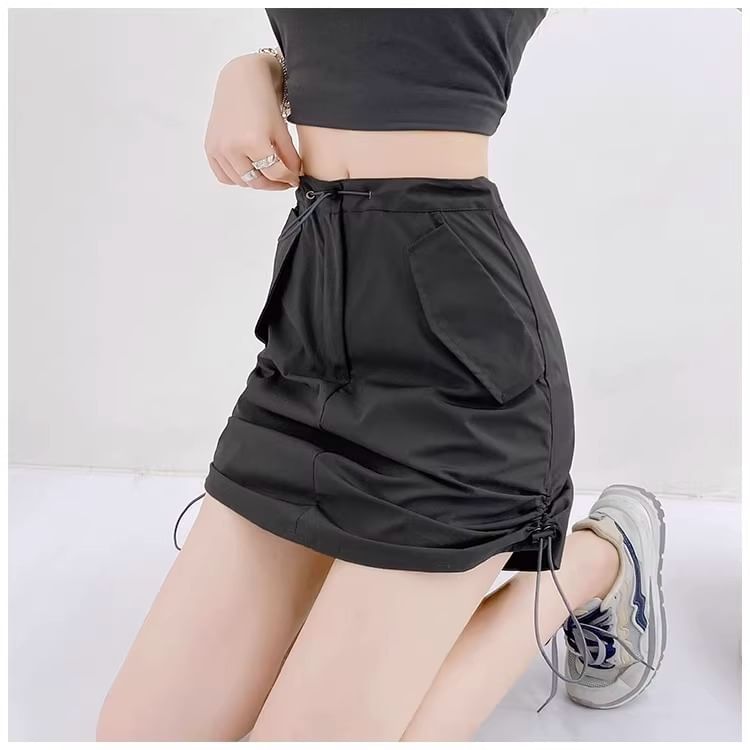 Skirt Mini Waist High Plain A-Line