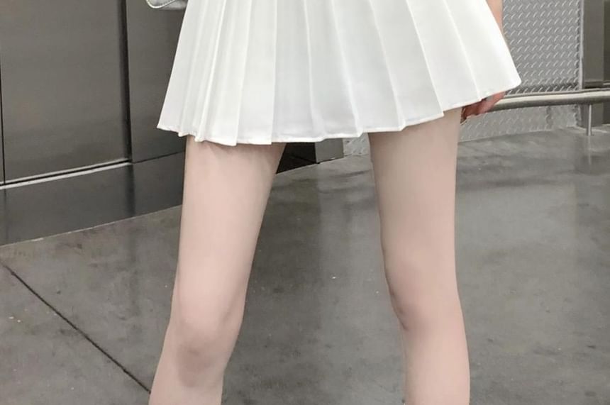 Pleated High Rise A-Line Belted Mini Plain Skirt