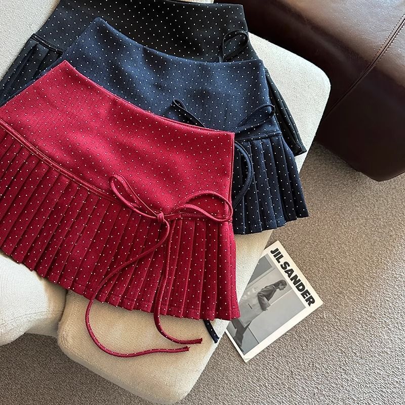 Mini Skirt Dotted Rise A-Line High Pleated