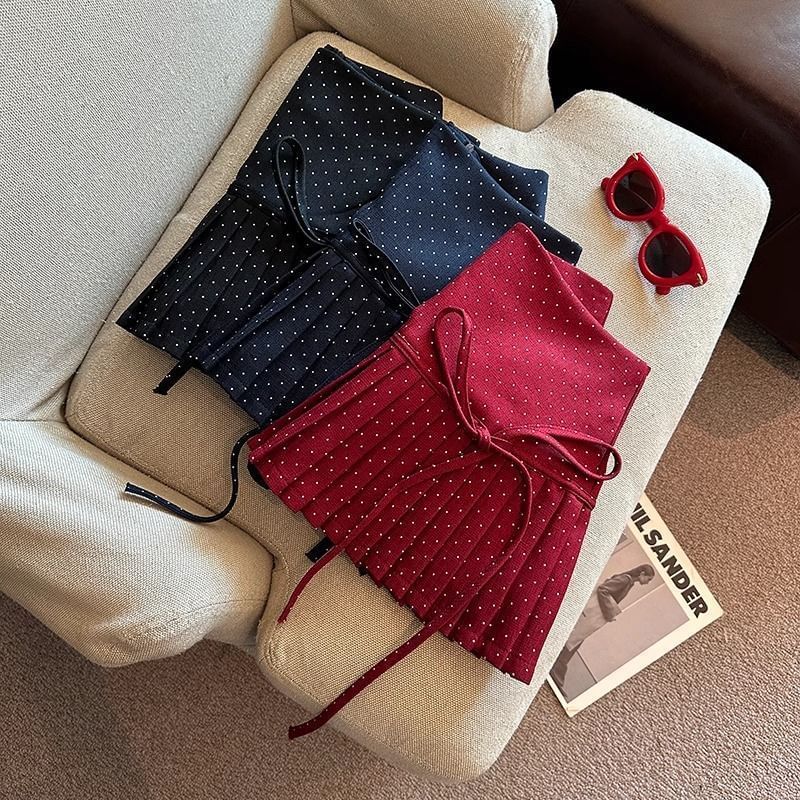 Mini Skirt Dotted Rise A-Line High Pleated
