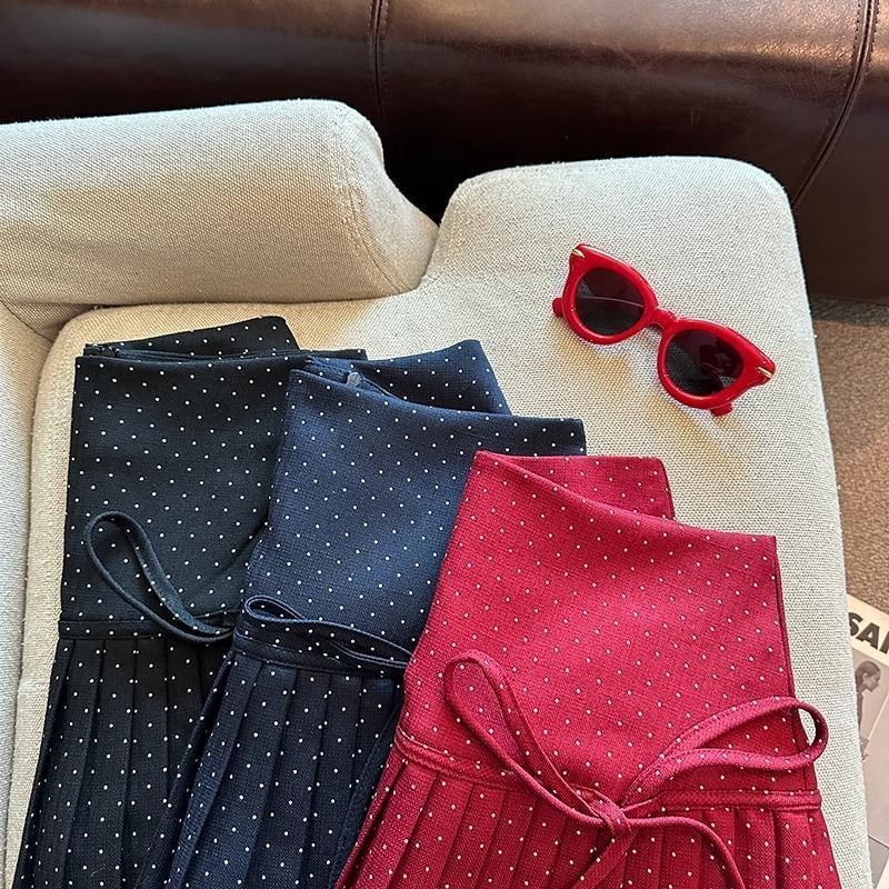 Mini Skirt Dotted Rise A-Line High Pleated