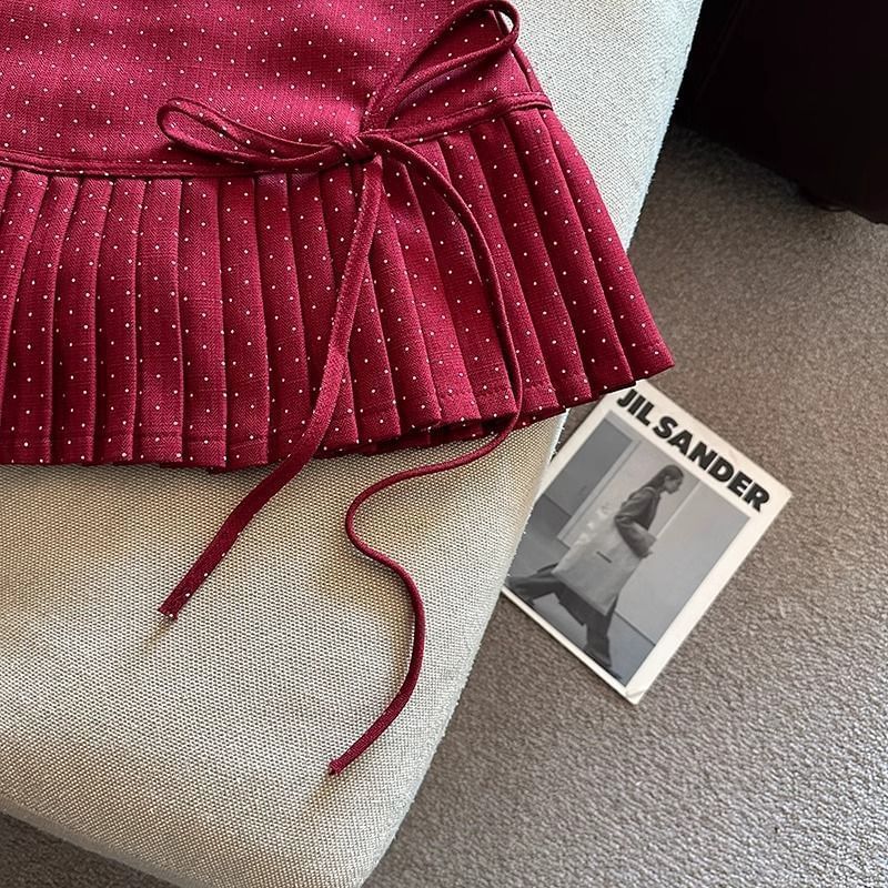 Mini Skirt Dotted Rise A-Line High Pleated