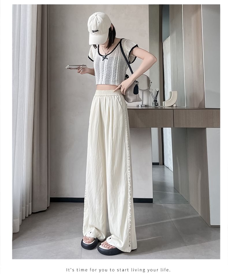 High Rise Panel Leg Wide Lace Pants