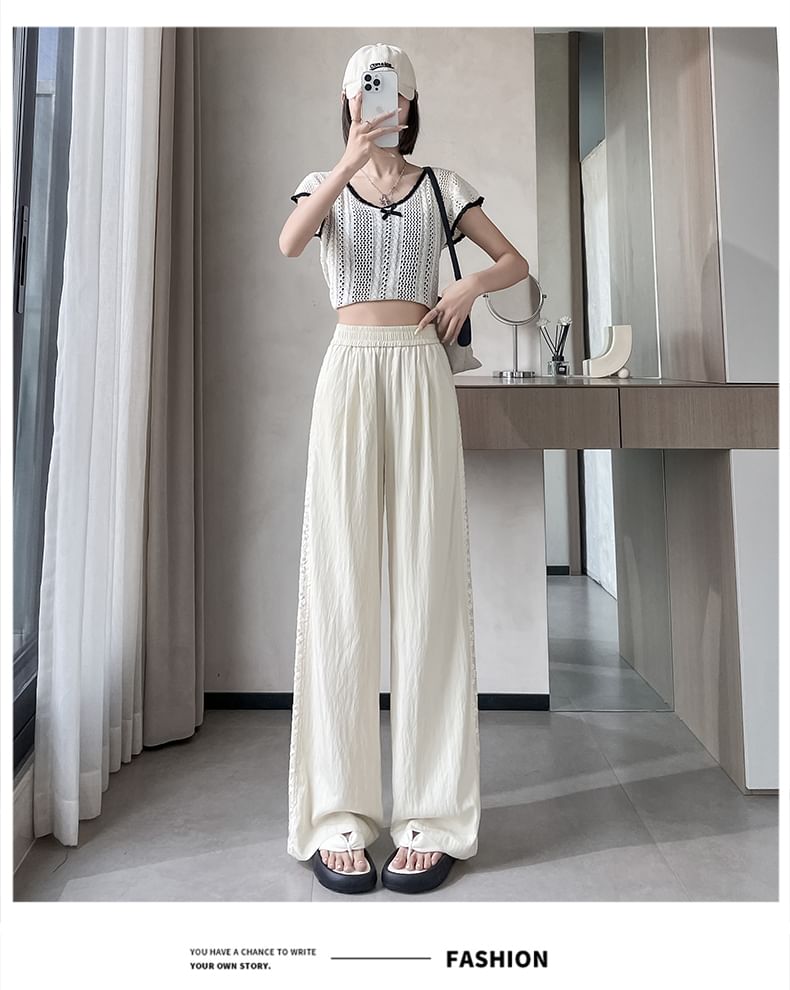High Rise Panel Leg Wide Lace Pants