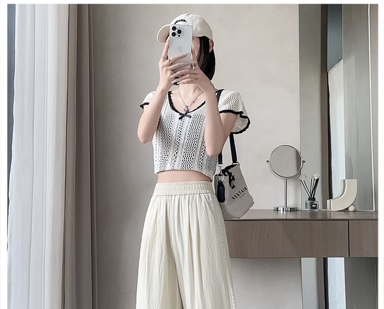 High Rise Panel Leg Wide Lace Pants