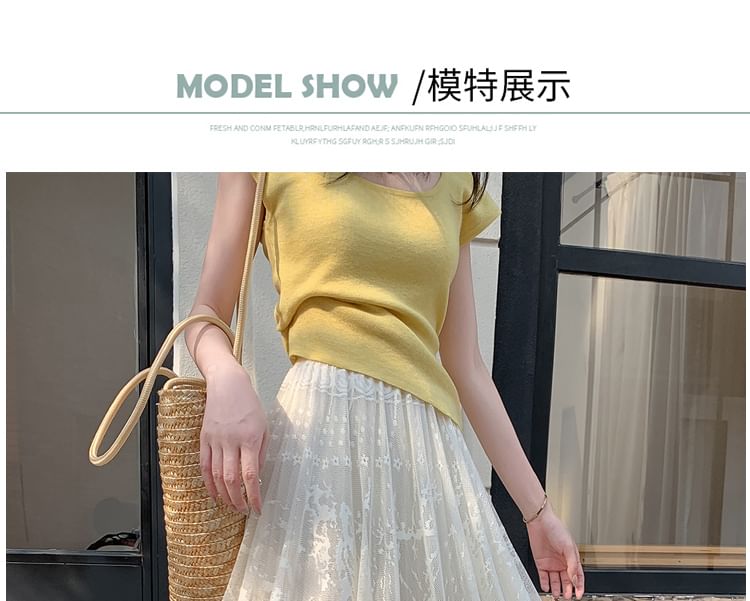 Lace Skirt High Waist A-Line Midi