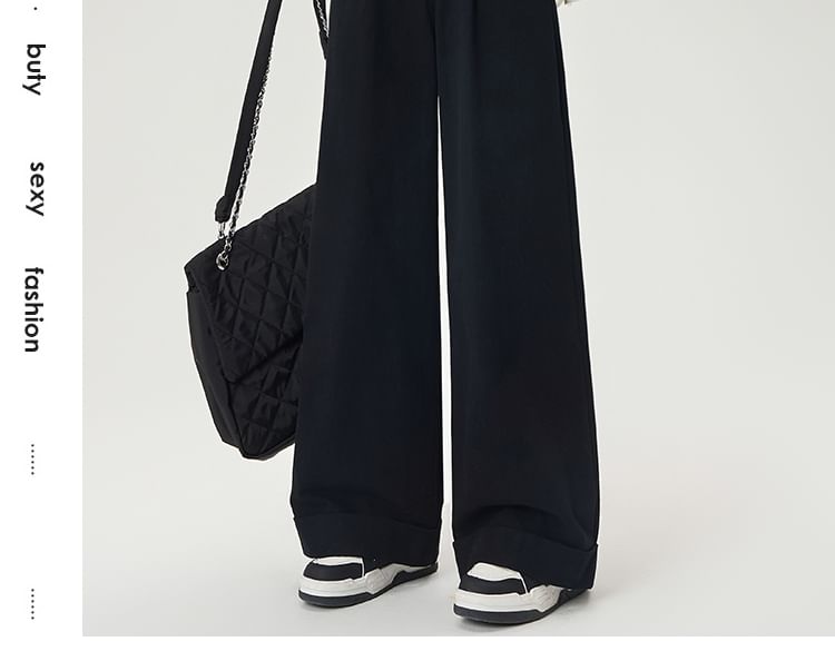 High Dress Wide Plain Pants Leg Waist