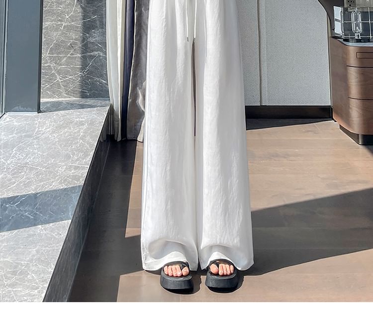 Pants Leg Drawstring Plain Designs) Waist (Various Wide