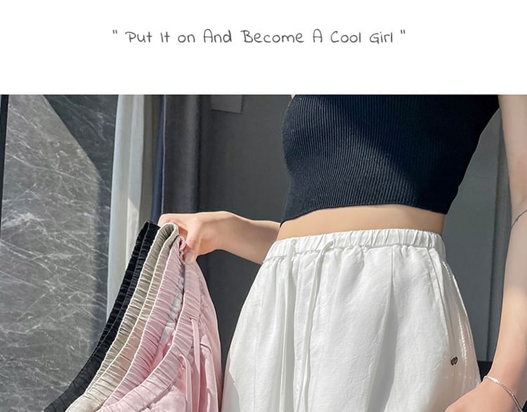Pants Leg Drawstring Plain Designs) Waist (Various Wide