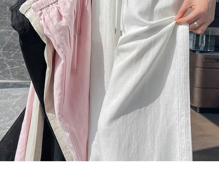 Pants Leg Drawstring Plain Designs) Waist (Various Wide