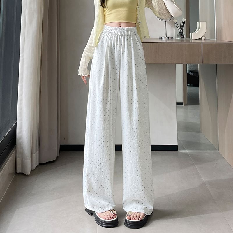 (Various Waist Leg Dotted Designs) Pants Wide High