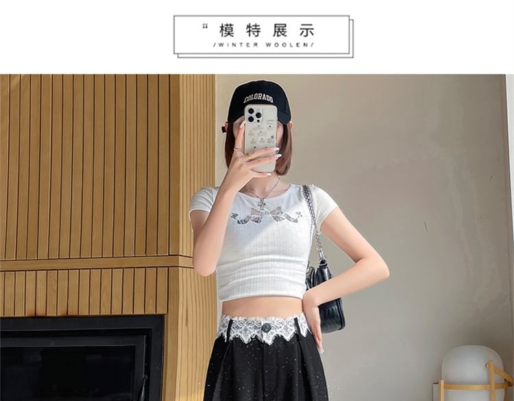 Glitter Panel Leg High Rise Slacks Designs) Lace (Various Wide