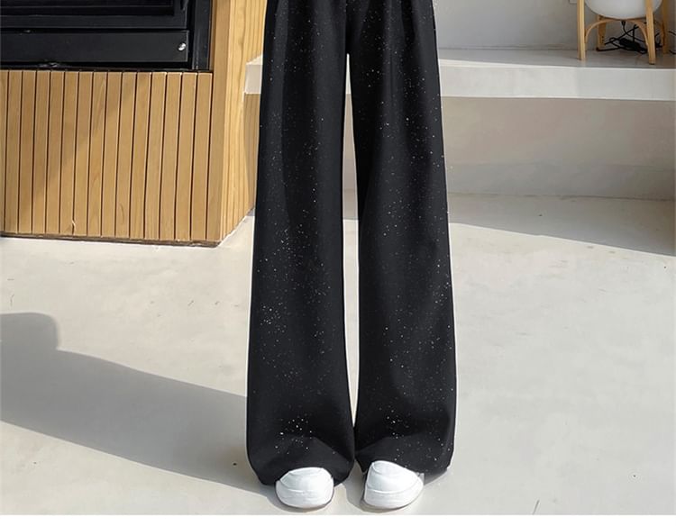 Glitter Panel Leg High Rise Slacks Designs) Lace (Various Wide