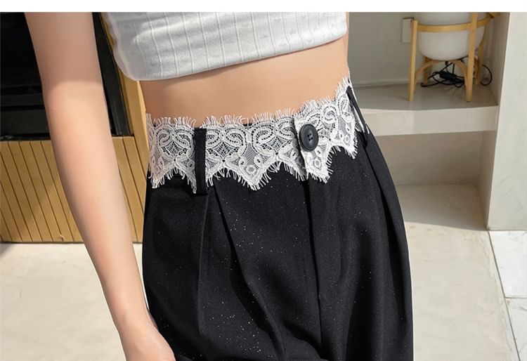 Glitter Panel Leg High Rise Slacks Designs) Lace (Various Wide