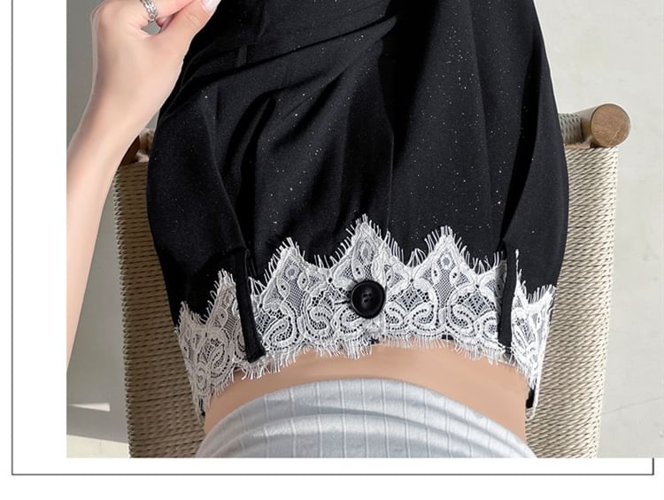 Glitter Panel Leg High Rise Slacks Designs) Lace (Various Wide