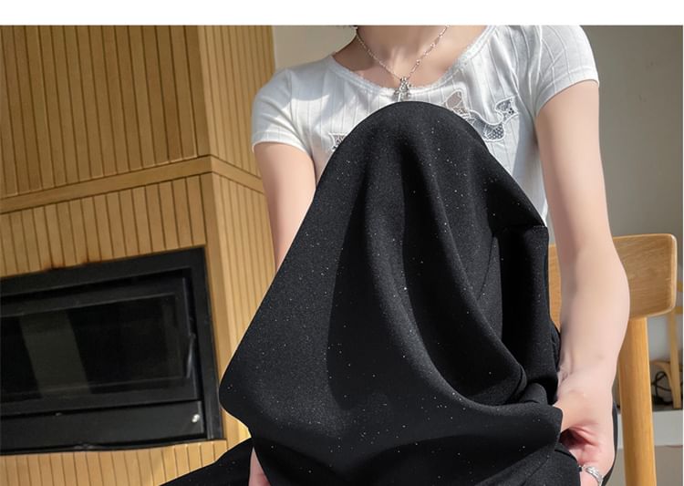 Glitter Panel Leg High Rise Slacks Designs) Lace (Various Wide