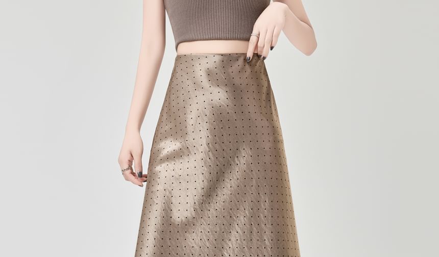 High Dotted Maxi Satin A-Line Waist Skirt