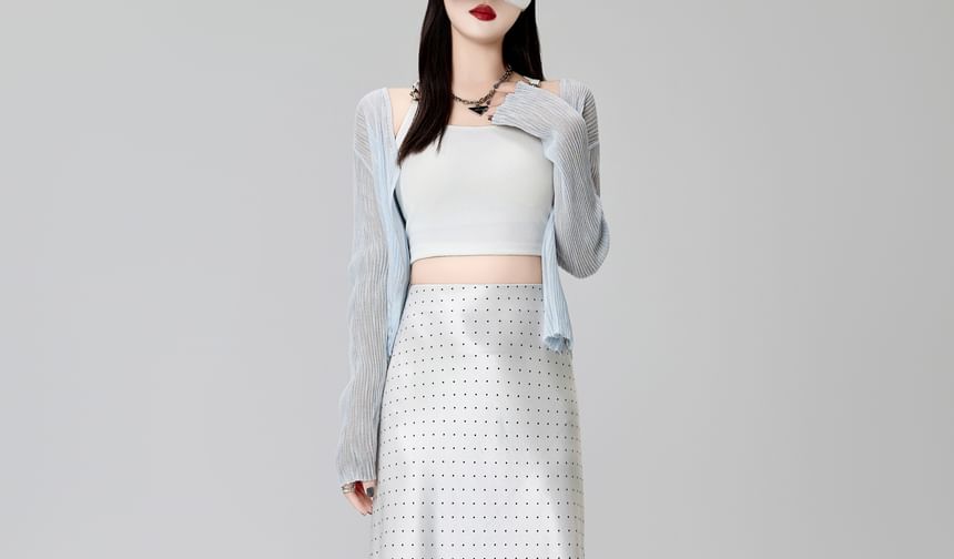 High Dotted Maxi Satin A-Line Waist Skirt