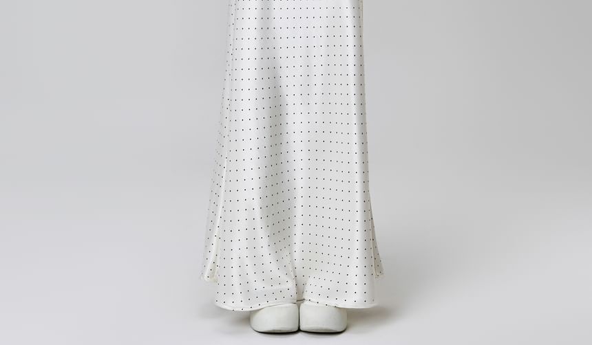 High Dotted Maxi Satin A-Line Waist Skirt