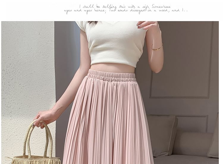 A-Line Skirt Rise Pleated Midi Plain High