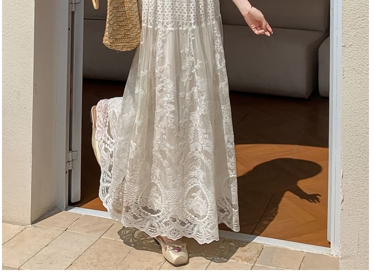 Lace Skirt Maxi High Waist A-Line