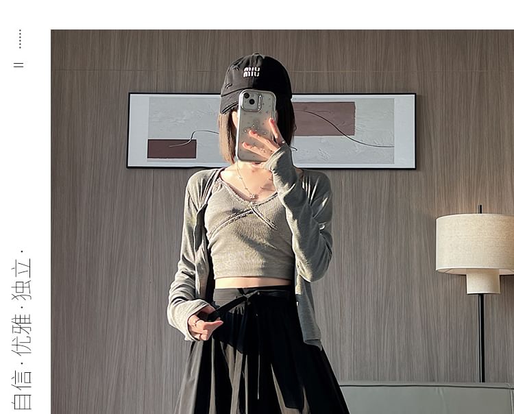 A-Line Panel Waist Lace Plain Midi High Skirt