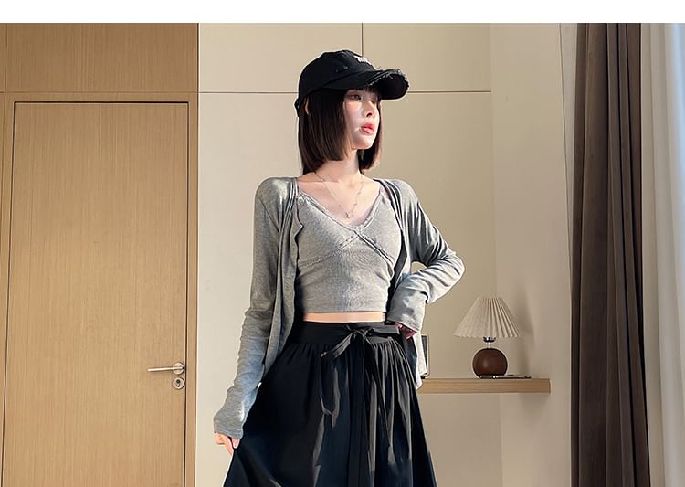 A-Line Panel Waist Lace Plain Midi High Skirt