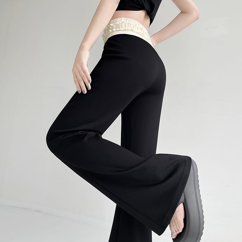 Two Flared Tone (Various Trim Pants Designs) Rise High Frill