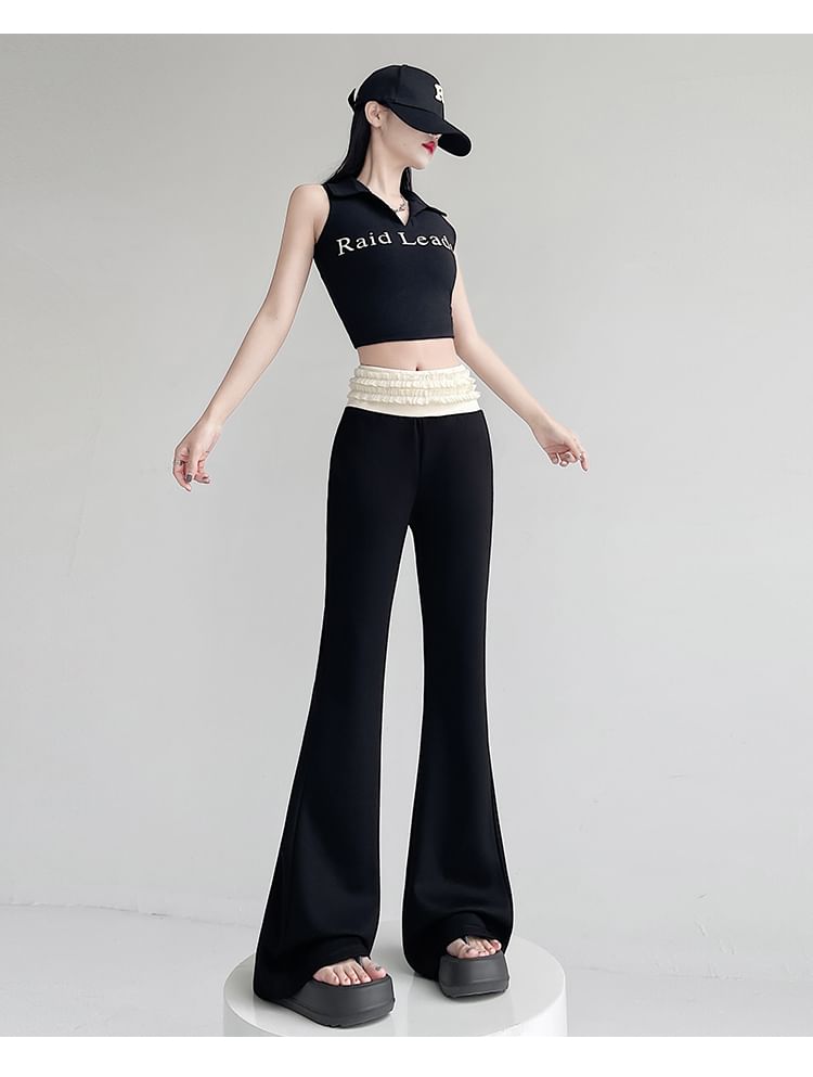 Two Flared Tone (Various Trim Pants Designs) Rise High Frill