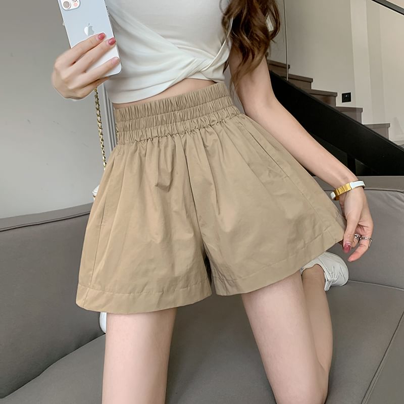 Plain Shorts High Leg Wide Waist