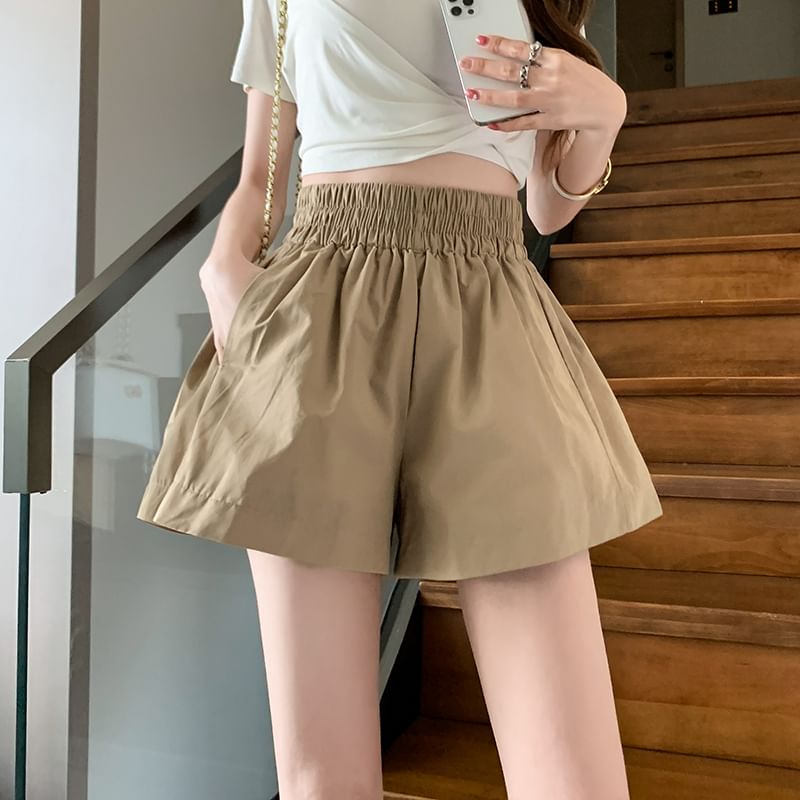 Plain Shorts High Leg Wide Waist