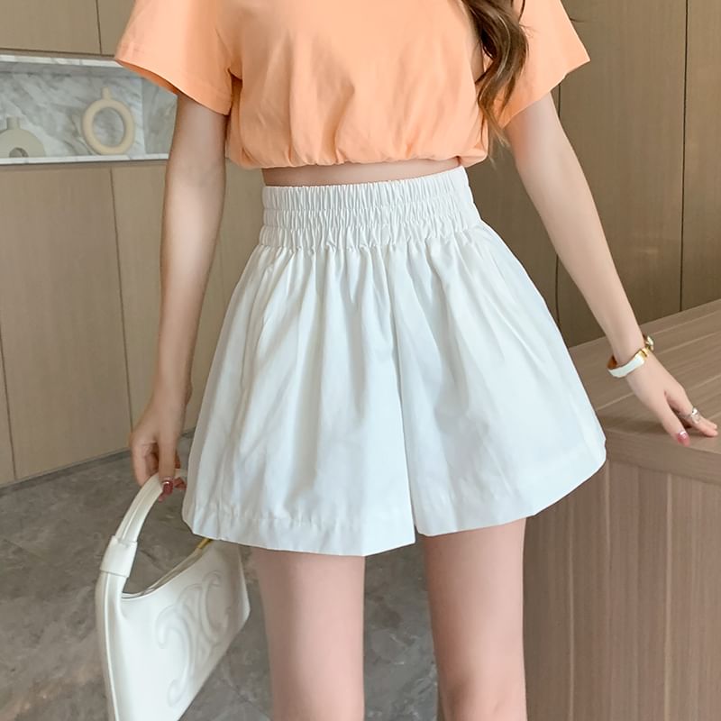 Plain Shorts High Leg Wide Waist