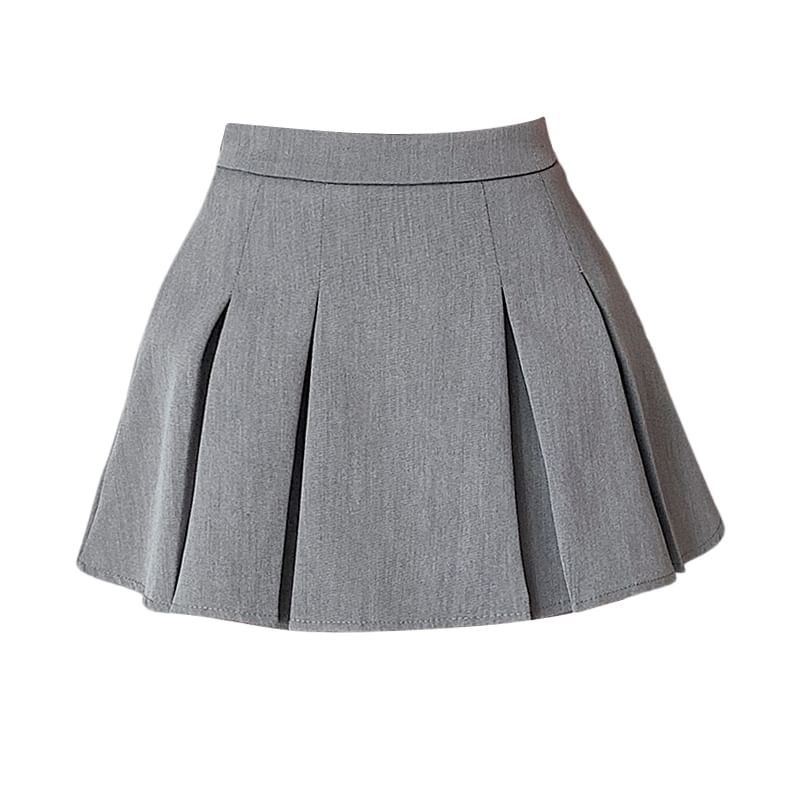 A-Line Waist Mini Pleated High Skort Plain
