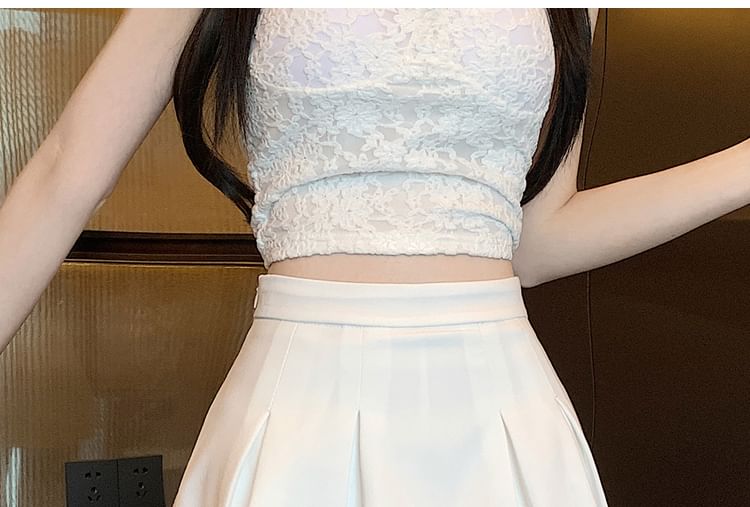 A-Line Waist Mini Pleated High Skort Plain