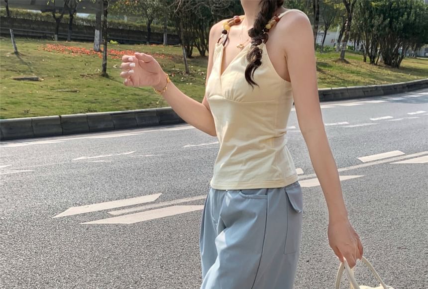 Ruched Waist Pants Wide Plain Mid Leg