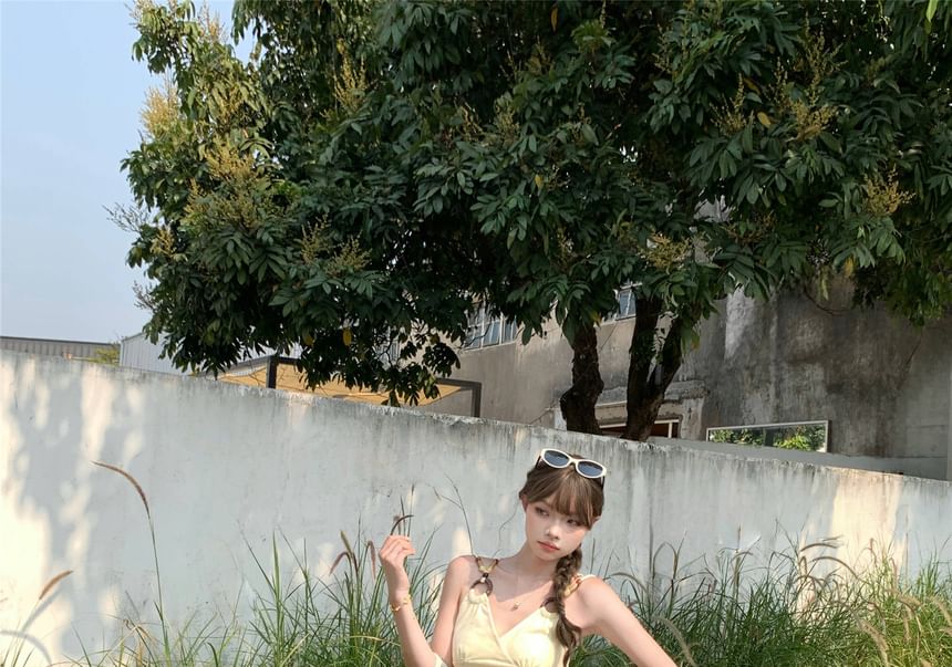 Ruched Waist Pants Wide Plain Mid Leg