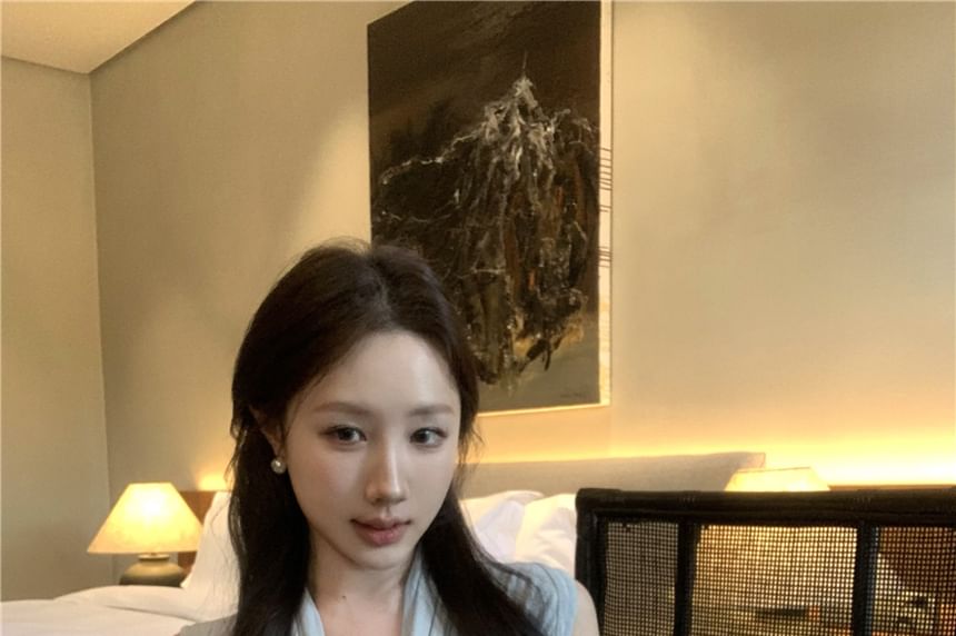 Mini Tie-Neck Pencil / Top Skirt Plain Lace Rise High Tank