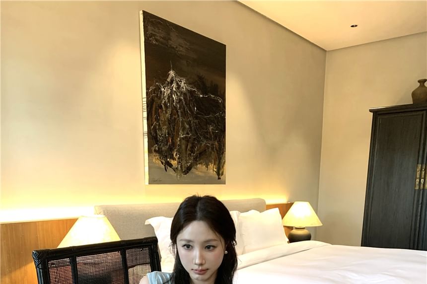 Mini Tie-Neck Pencil / Top Skirt Plain Lace Rise High Tank