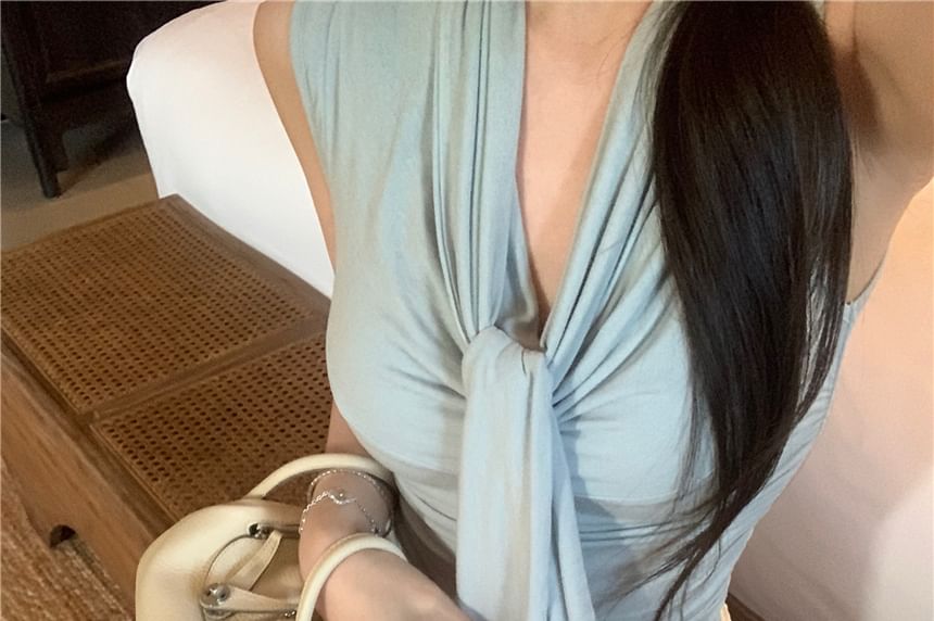 Mini Tie-Neck Pencil / Top Skirt Plain Lace Rise High Tank