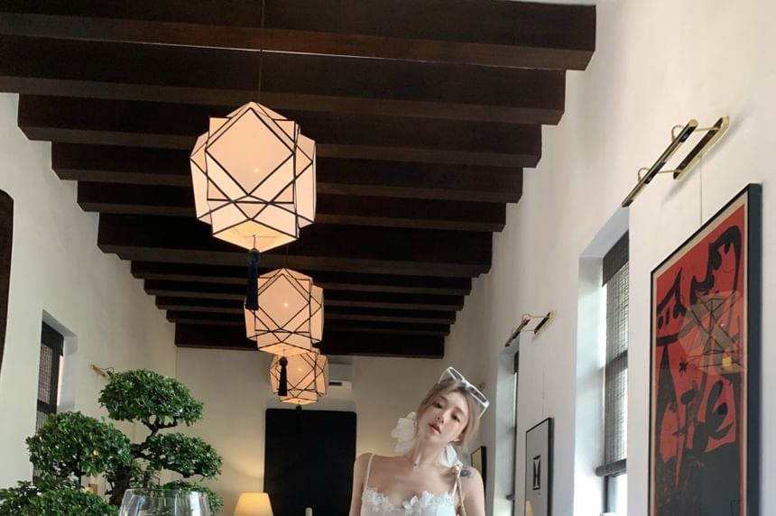 Peplum Top Skirt Maxi Camisole / Trim A-Line Waist Plain High Lace