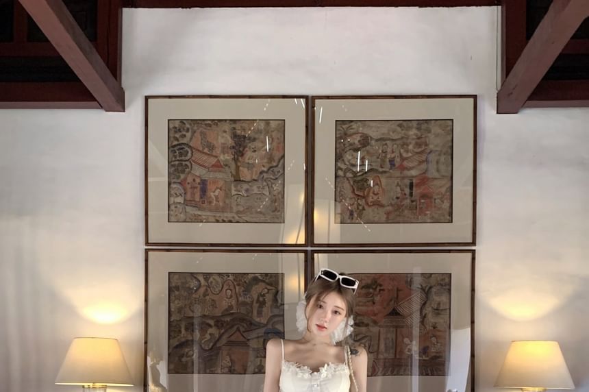 Peplum Top Skirt Maxi Camisole / Trim A-Line Waist Plain High Lace