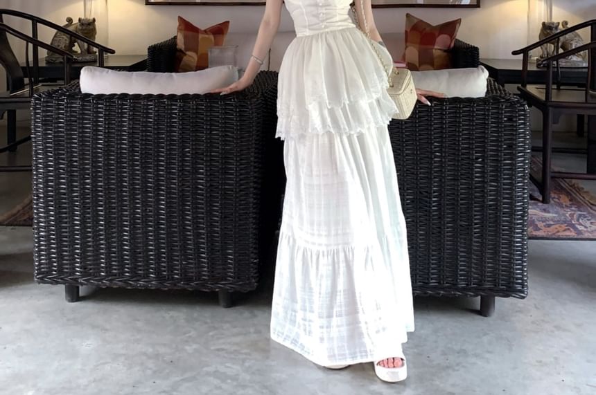 Peplum Top Skirt Maxi Camisole / Trim A-Line Waist Plain High Lace