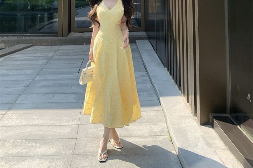 Sleeveless V-Neck Sundress Floral Midi