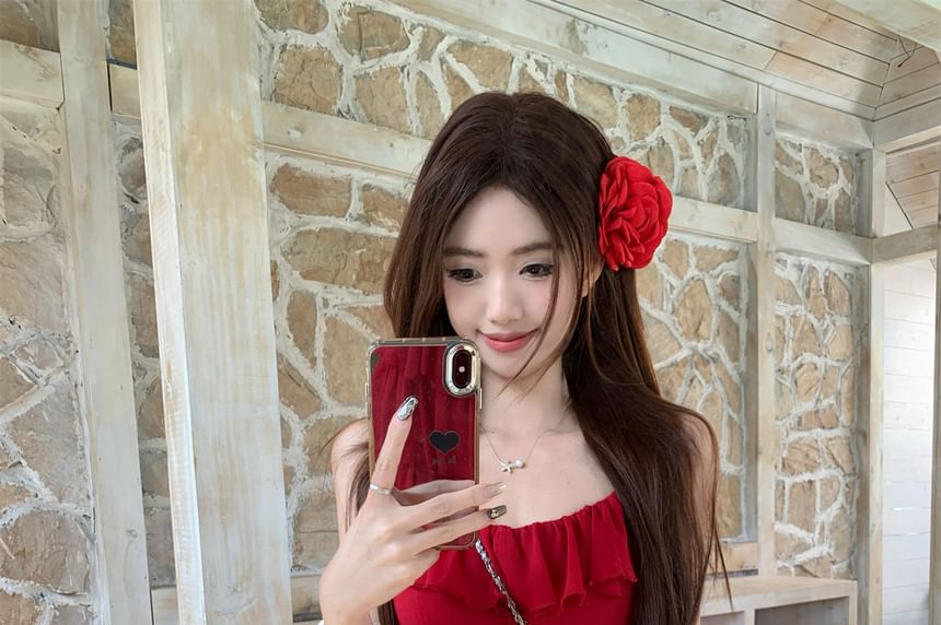 Strap Mini Sundress Spaghetti Ruffle Plain