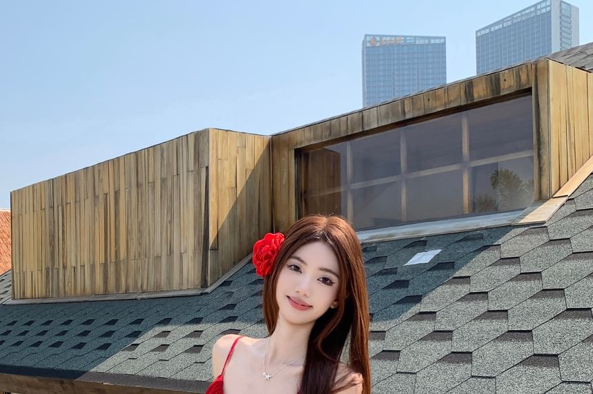 Strap Mini Sundress Spaghetti Ruffle Plain