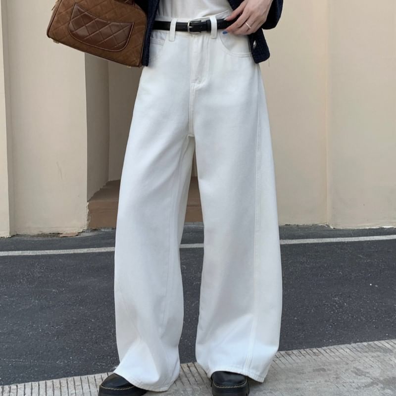 Waist Jeans Leg Wide Low Washed