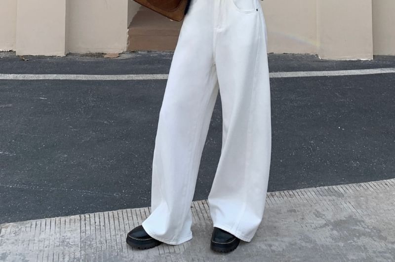 Waist Jeans Leg Wide Low Washed