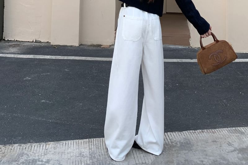 Waist Jeans Leg Wide Low Washed