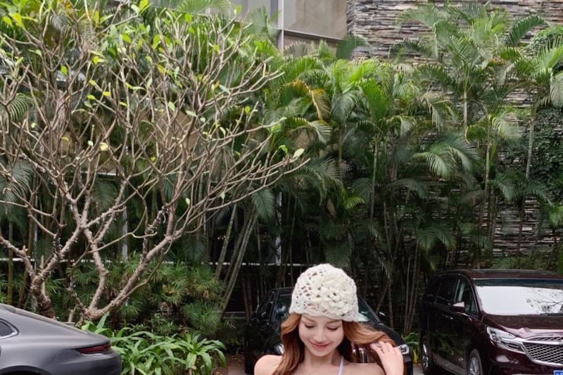 Rise High Flower Pencil Detail Halter Skirt Neck / Mini Floral Top Scoop Plain